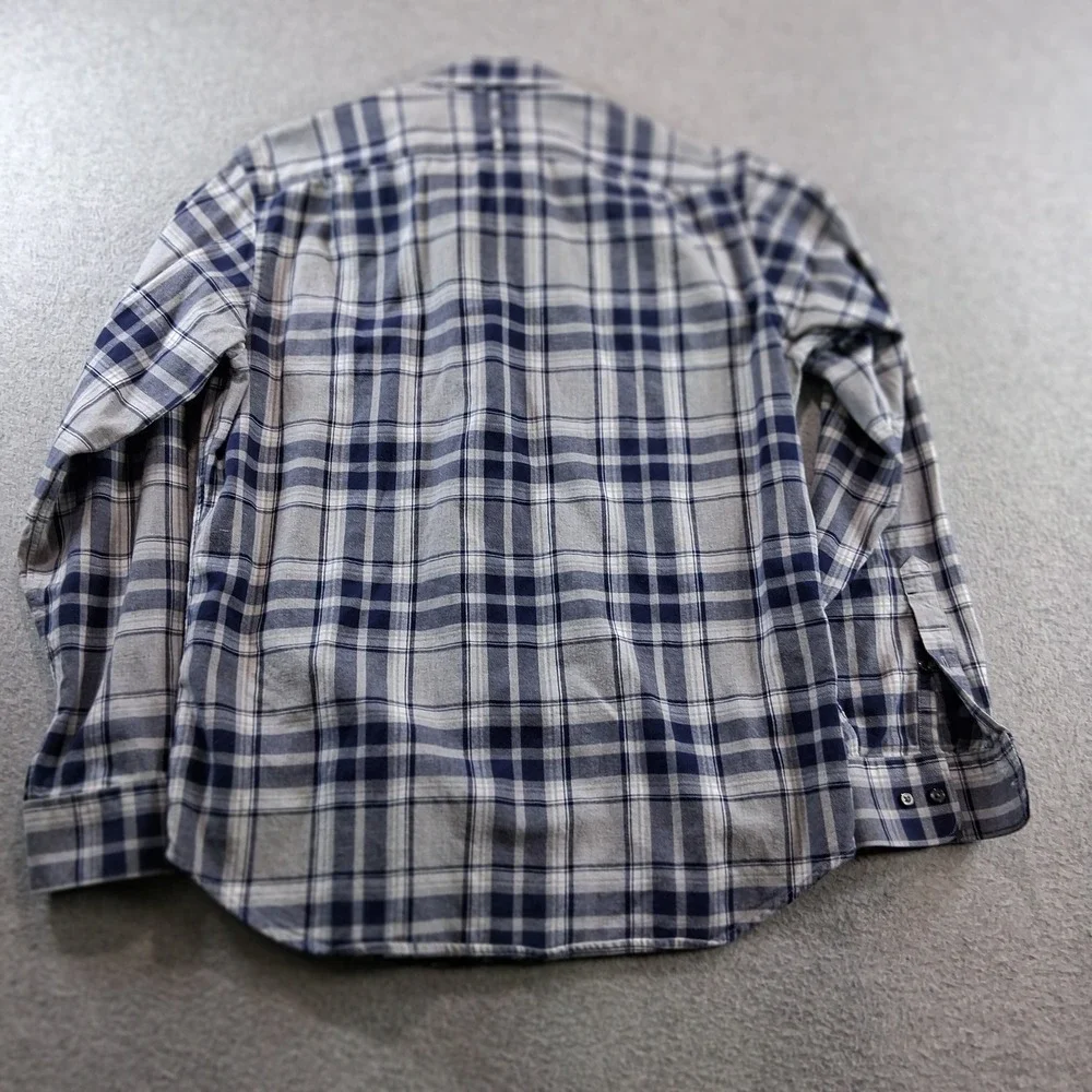 Banana Republic Flannel Shirt Mens Medium Blue Grey Plaid Long Sleeve Cotton
